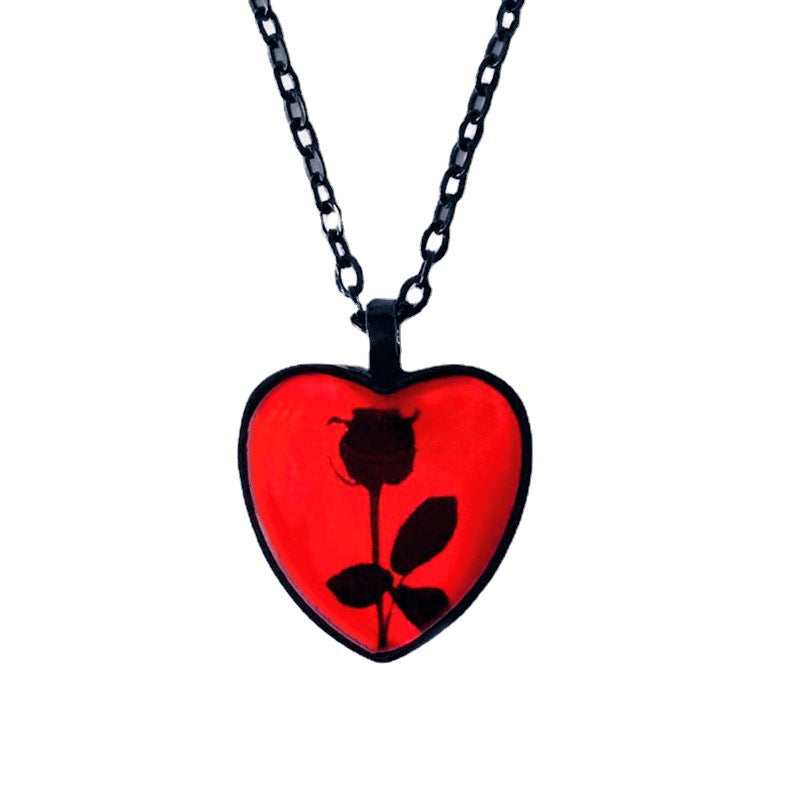 Collares de aleación de aleaciones de mando de vidrio de patrón de rosa negro al por mayor